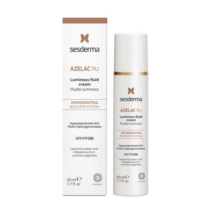 Azelac Ru fluido luminoso SPF50 SESDERMA para pele sensível e madura