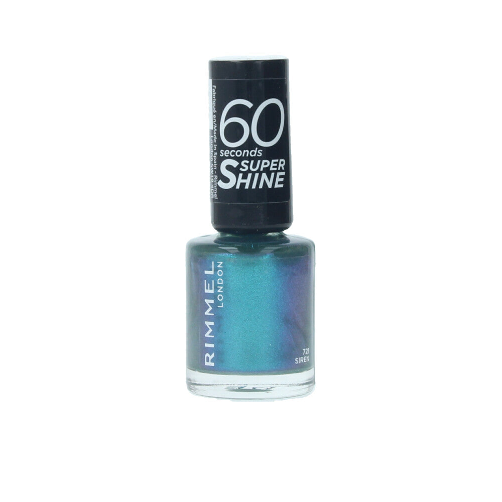Rimmel London 60 Seconds Super Shine Nail Polish #721 Siren - 8 ml, Fast-Drying Blue Nail Color