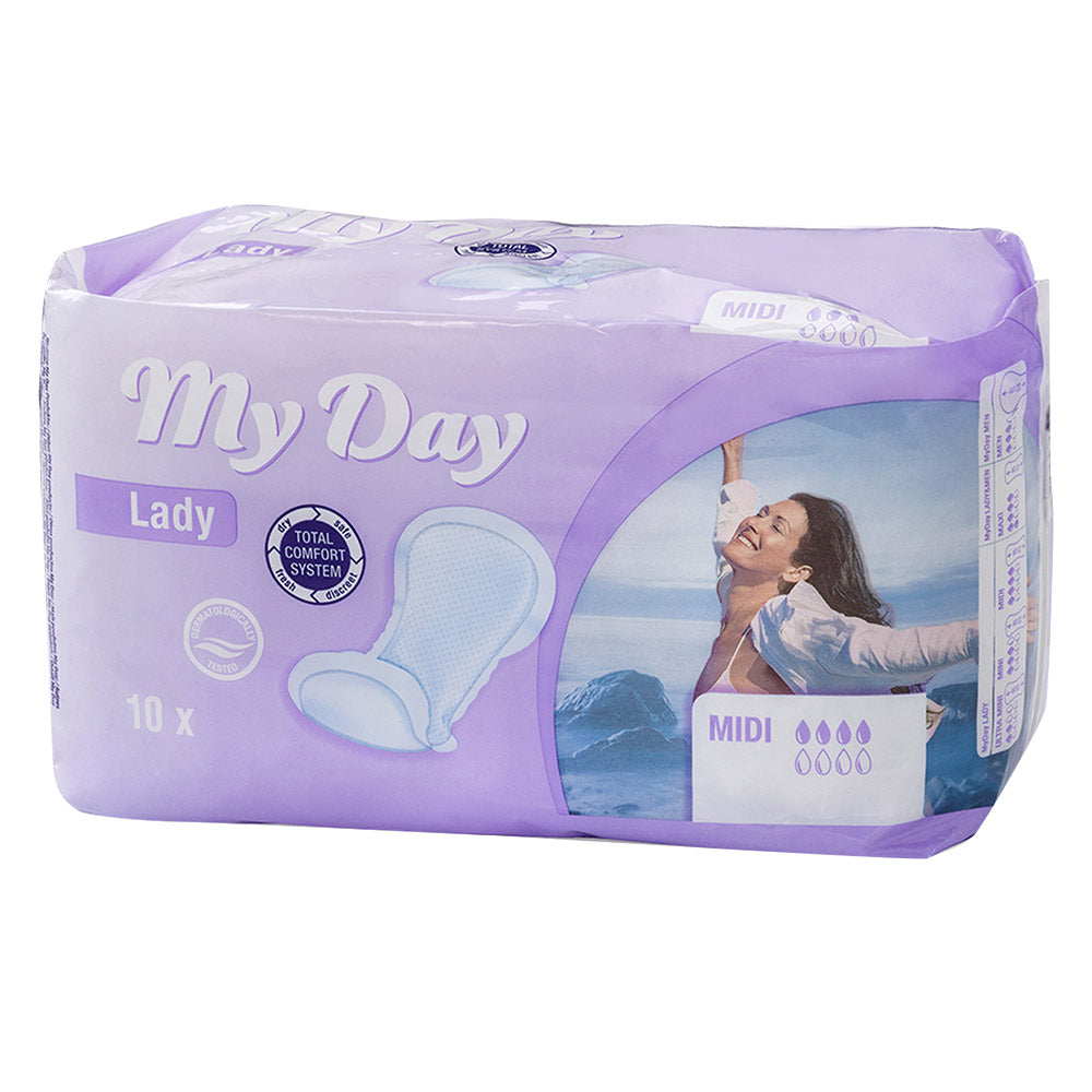 MY DAY pads de incontinência média para mulher, 10 unidades
